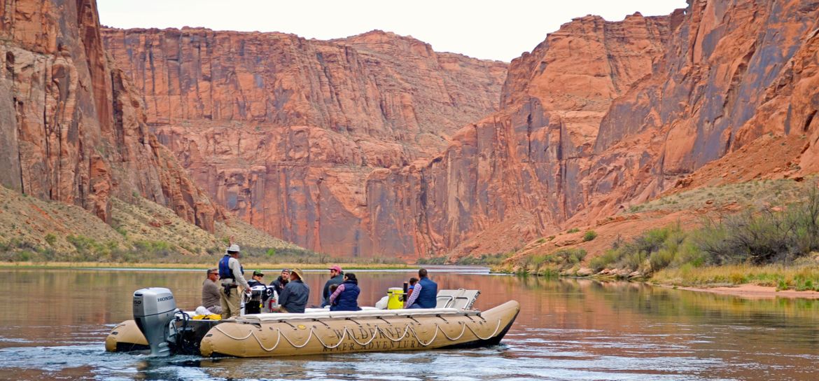 A pontoon on a Grand Canyon River rafting tour