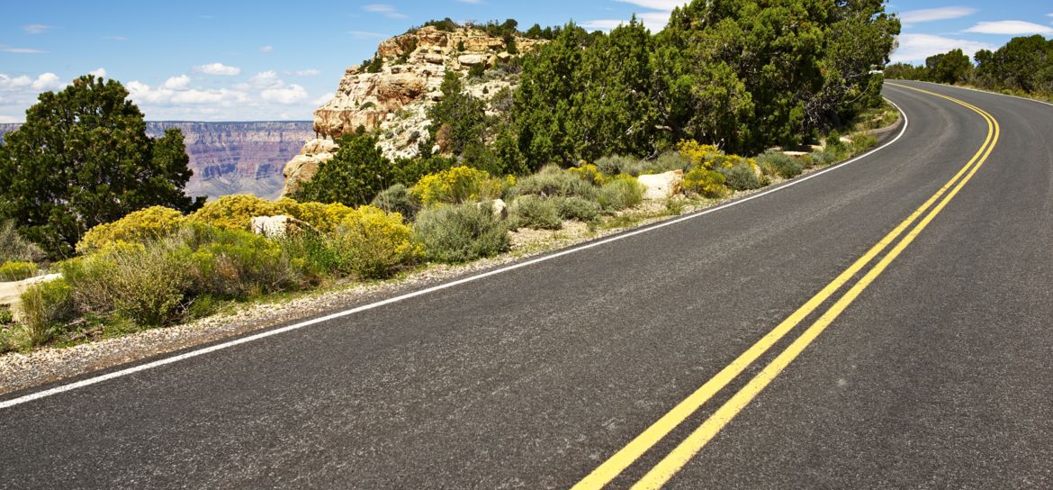 View from a car on the East Rim drive at Grand Canyon National Park