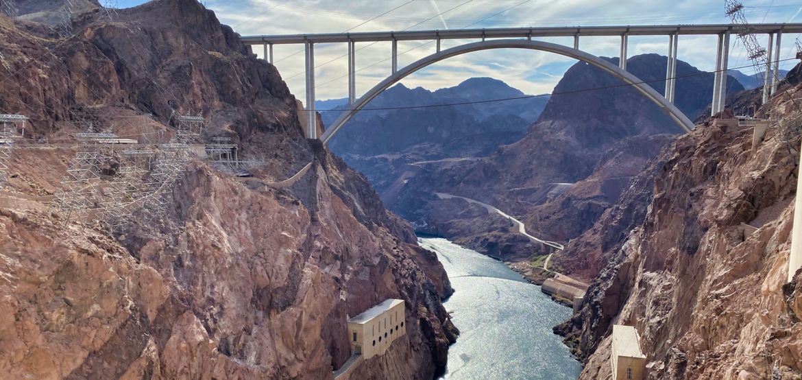 Hoover Dam and Lake Mead Image of historical landmark Hoover Dam, located between Nevada and Arizona