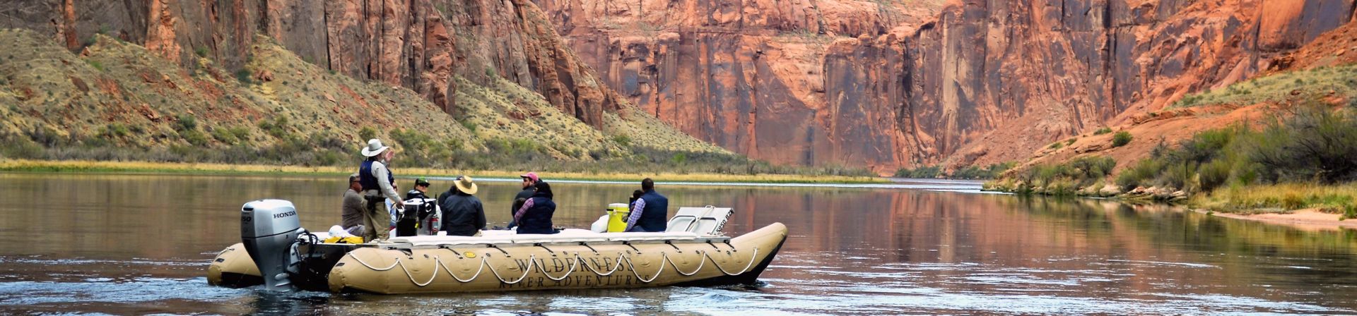 Motorized raft in the middle of the calm Colorado river