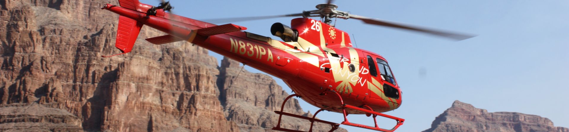 Grand Canyon Helicopter and Boat Tour from Las Vegas Papillon Helicopter flying during Grand Voyager Grand Canyon helicopter and boat tour from Las Vegas