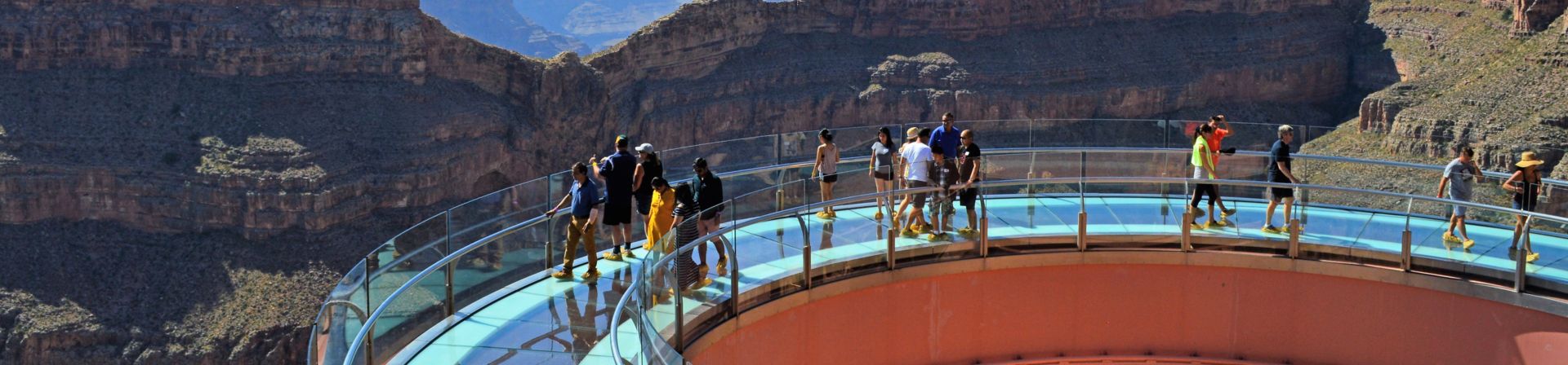 Aerial view of people walking the Grand Canyon Skywalk