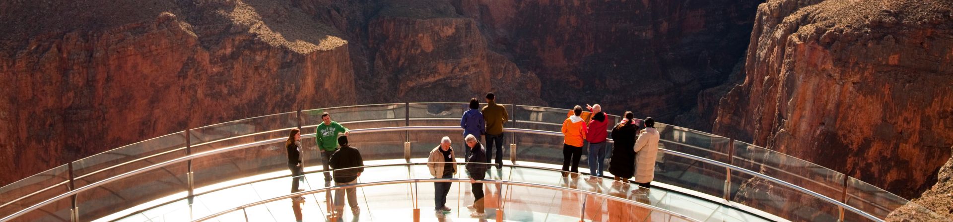 Guests exploring the world famous Skywalk Bridge at Grand Canyon West