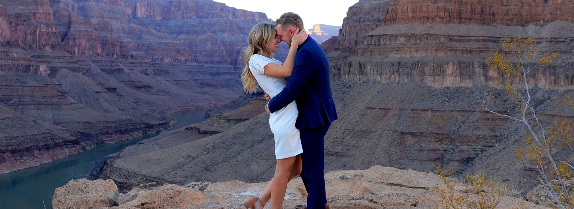 Red helicopter Grand Canyon Landing Grand Canyon proposal with red helicopter landed at the bottom of the canyon.