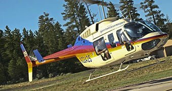 North Rim Grand Canyon Helicopter tour A Grand Canyon helicopter tour lands at the national park.