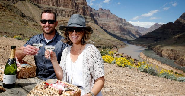 Passengers picnic at the bottom of the Grand Canyon